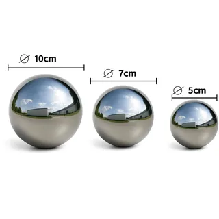 3er Köhko Gartenkugeln poliert aus hochwertigem Edelstahl 5, 7 und 10 cm Dekokugeln-Set