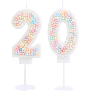 EAKE Kerze zum 20. Geburtstag, Macaron, Glitzer, 3D-Pastell, Zahl 20, Kerzen für Geburtstagskuchen, Mädchen, Frauen, süßes Thema, Geburtstag, Hochzeit, Jahrestag, Party, Kuchendekoration