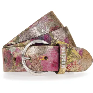 Ledergürtel MUSTANG "Amy", Damen, Gr. 110, bunt (multicolour, gold), Rindsleder, geblümt, mehrfarbig, Gürtel Ledergürtel, Florales oder Animal-Design, 4 cm breit