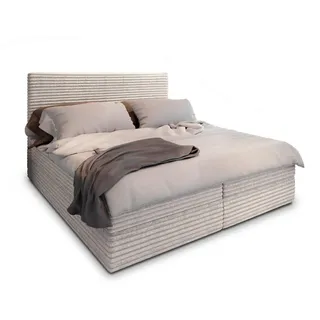 Masseno Boxbett Pisa 140x200 cm mit Matratze und Topper - Creme , Holz , 140x200 cm , Schlafzimmer, Betten, Boxspringbetten