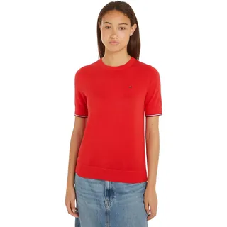 Tommy Hilfiger Damen Pullover Jersey Stitch Sweater Kurzarm, Rot (Fierce Red), XL