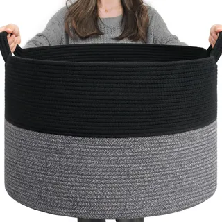 TIMEYARD Aufbewahrungskorb Kinderzimmer, Korb Aufbewahrung, Wäschekorb Kinder, Korb Groß, Körbe für Decken, Baby Spielzeug, Körbe Geflochten, 55x35cm, Schwarz