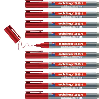 edding 361 Whiteboardmarker - rot - 10 Whiteboard Stifte - Rundspitze 1 mm - Boardmarker abwischbar - für Whiteboard, Flipchart, Magnettafel, Pinnwand, Memoboard - Sketchnotes - nachfüllbar