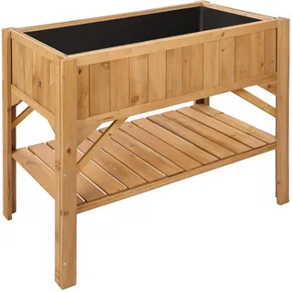 tectake Hochbeet mit Ablage,119x57x90 cm,witterungsbeständiges Nadelholz,Braun , Holz , Baum/Pflanze/Natur , Rechteckig , 53x90x119 cm , Gartenzubehör, Hochbeete