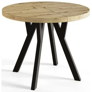 Esstisch Rund Ovo, Moderner Esstich Ausziehbar, Tisch mit Solide Beine, Stabile Konstruktion,, Durchmesser: 100cm-200 cm, Artisan - Beige, Schwarz