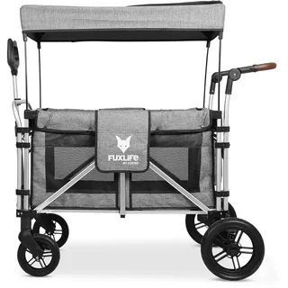 FUXTEC faltbarer Bollerwagen FX-CTXL900 Premium Grau - klappbar mit Dach, Vorder- und Hinterrad-Bremse, Vollgummi-Reifen, montierbare Sitzerhöhung, Sicherheitsgurt für Kinder - Das Original