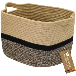 HMF Aufbewahrungskorb mit verlängerten Griffen, Korb aus Baumwolle | 36 x 30 x 25 cm | Schwarz-Honig