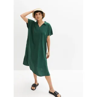 Tunikakleid BONPRIX "Kaftan-Kleid aus leichtem Leinen-Viskose-Mix", Damen, Gr. 46, N-Gr, grün (dunkelgrün), Obermaterial: 55% Leinen, 45% Viskose, bequem, Kleider Tunikakleid, für den Alltag, aus Leinen-Viskose-Mix, weite Kaftan-Form