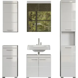 trendteam Bad 5-teilige Kombination Amanda Weiß/Weiß Hochglanz 163 x 190 x 34 cm