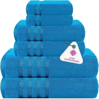 Casa Copenhagen Zero Twist, 6-teiliges Handtuchset aus 100% Baumwolle- Blaues Teal, 600 g/m2, 2Bade, 2Hand und 2Waschlappen aus ägyptischer Baumwolle, ultraweiche Luxushandtücher für Badezimmer