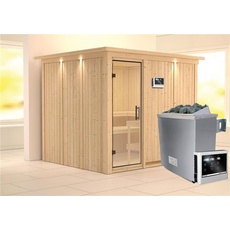 Bild von Sauna Gobin 68mm Dachkranz Saunaofen 9kW extern Klarglastür