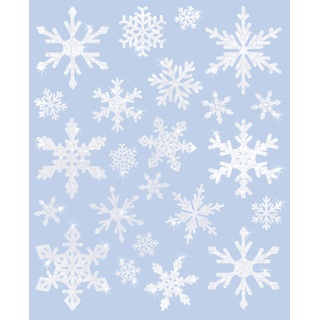 AVERY Zweckform 23 Fensterbilder Weihnachten Schneeflocken (Made in Germany, selbstklebende Fenstersticker, Weihnachtsdeko Fenster, Fensterfolie ablösbar, glitzernd) 1 Bogen/23 Fensteraufkleber, 52298