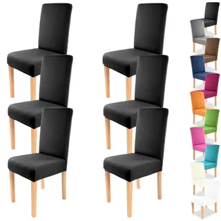 Gräfenstayn 6 STK Stretch-Stuhlhusse Charles - runde und eckige Stuhllehnen - VORTEILSPACKUNG - bi-elastische Passform mit Öko-Tex Siegel Standard 100: „Geprüftes Vertrauen“ (schwarz)