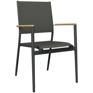 Ambia Garden Stapelsessel , Anthrazit, Naturfarben, Dunkelgrau , Metall, Kunststoff, Textil , konisch , 57x89x58 cm , stapelbar, wetterfest, inklusive Armlehnen , Gartenmöbel, Balkonmöbel, Balkonstühle