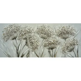 Ölgemälde BÖNNINGHOFF "handarbeit PUSTEBLUMEN XXL 60x140 cm – Wandbild Kunst Deko modern", beige (farbe bild(er): weiß, grau, braun, gold), B:140cm H:60cm T:2cm, Acrylfarbe, Canvas, Holz, Bilder, Ölgemälde