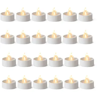 Amazon Basics LED Flammenlose Teelichter, Batteriebetriebene Kerzen, 24er-Pack, 3,65cm (Ø) x 3,34cm (H), Schwarz/Weiß
