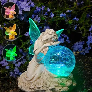 Kizozo Solar Gartenfiguren Elfen Gartendeko für Draußen, Solarlampen für außen Garten Kugel RGB Farbewechsel, Solarleuchten für außen Balkon, Geschenke für Frauen Männer Mama Geburtstagsgeschenk