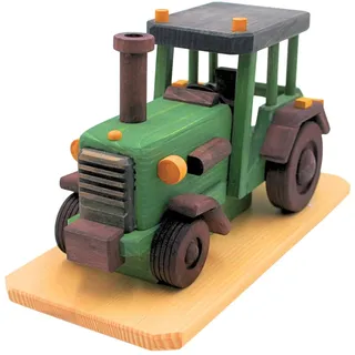Handgemachter XXL Räuchermann, Räucherhaus, Räucherfigur, Rauchfigur, Räuchergefäß, Räuchertraktor, Räuchermännchen als Trecker, Geschenk für Traktorliebhaber aus Holz in grün, L/B/H 36 x 16 x 19 cm.