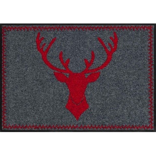 Salonloewe Fußmatte Hirsch-Kopf rot Jagd Landhaus Sauberlauf Abtreter Fuss-Matte aussen + innen 50x75cm rot