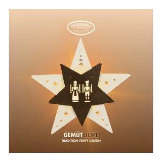 Weigla LED Fensterbild, Fensterbild Stern Engel und Bergmann Weiß/Braun LED Beleuchtung, LED wechselbar