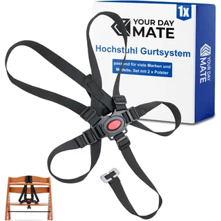 Hochstuhl Sicherheitsgurt, 1 Set, in Schwarz, kompatibel mit Hauck, Stokke Tripp Trapp, Roba, mitwachsender Kinderschutzgurt, 5 Punkt Gurtsystem Kinderhochstuhl, Kindersicherheitsgurt Stuhl Baby Tisch