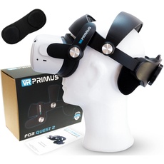VR PRIMUS Elite Strap + Linsenschutz - Kompatibel mit Oculus (Meta) Quest 2 - Sehr komfortabel, gepolstert, stabil, optimal einstellbar - VR Brille Head Strap Zubehör - schwarz