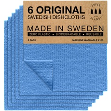 SUPERSCANDI Schweden-Geschirrtücher, umweltfreundlich, wiederverwendbar, nachhaltig, biologisch abbaubar, Zellstoff-Schwamm, Ersatz-Reinigungstücher 6er Pack Blau
