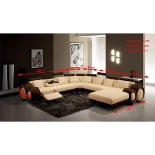 Wohnlandschaft Ecksofa U-Form Ledersofa Polster - Beige, Braun