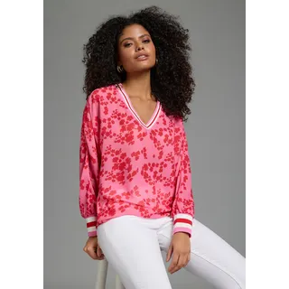 Chiffonbluse LAURA SCOTT, Damen, Gr. 46, pink, Web, Obermaterial: 100% Polyester, hüftbedeckend, V-Ausschnitt, angeschnitten Rippbündchen, Blusen Chiffonbluse, leicht transparent, mit hüftbedeckender Länge, V-Ausschnitt