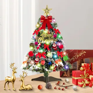 Weihnachtsbaum Künstlich, 60cm Tisch-Weihnachtsbaum, Weihnachts Baum, Christbaum, Künstliche Mini Christmas Pine Tree mit Ornamenten,für Weihnachtsdeko Partys