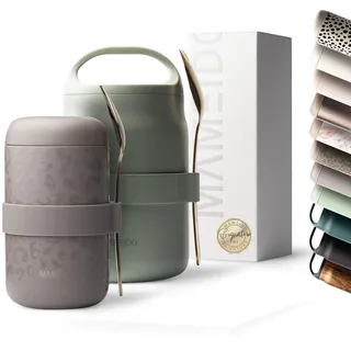 MAMEIDO Thermobehälter für Essen 500 ml, Müslibecher to go Edelstahl, Thermobecher Essen auslaufsicher, Ideal für Joghurt, Porridge, Brei, Suppen & Eis (Sleek Leo)