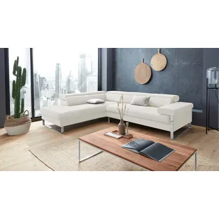 W.Schillig Ecksofa "finn, toller Sitzkomfort, L-Form, hochwertige Verarbeitungsdetails", German Design Award 2016, Fußgestell Chrom glänzend, Breite 281 cm, weiß z59),