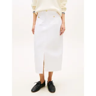 Bleistiftrock TOMMY HILFIGER "DNM WHITE MIDI STRAIGHT SKIRT HW", Damen, Gr. 36, th optic weiß, Web, Obermaterial: 100% Baumwolle, unifarben, straight fit wadenlang, Röcke Bleistiftrock