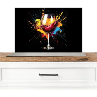 MuchoWow Spritzschutz Küche Wein - Glas - Graffiti - Getränk - Rot - Farbe 70x50 cm , Weinrot , Metall , Rechteckig , 70x0.3x50 cm , rostfrei , Küchenzubehör, Küchenhelfer, Küchenutensilien