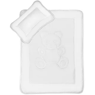 KiGATEX Baby Bettdecke und Kissen im Set - 100x135 cm Kinderbettdecke und 60x40 cm Kissen für Kinder Zertifiziert nach Öko-Tex - Kinderdecke mit Bärchensteppung