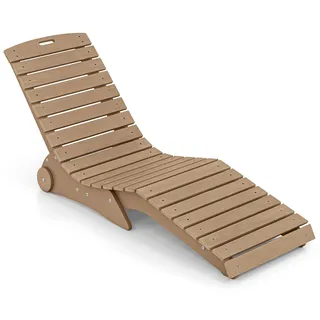 COSTWAY Sonnenliege wetterfest, ergonomische Gartenliege mit Rollen, Liegestuhl aus HDPE, Terrassenliege bis 205kg belastbar, Relaxliege Braun - Braun