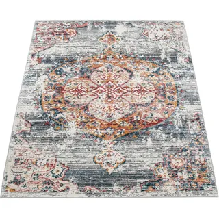 Paco Home Teppich Wohnzimmer Kurzflor Vintage Moderne Orient Optik Abstrakt Gau Rot Gelb, Grösse:80x150 cm