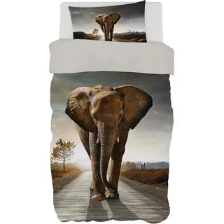 BrandMac ApS Elefant Bettwäsche-Set Baumwolle, Bettbezug 140x200 cm + Kissenbezug 65x65 cm
