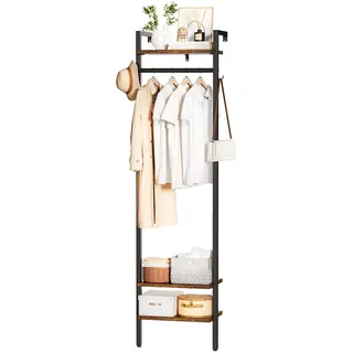 YMYNY Wandgarderoben mit Ablage, Garderobenständer, 180CM Kleiderständer, Freistehender hoher Schrankorganizer, Industrieller für Kleidung, Flur, Schlafzimmer, Rustikales Braun HGR003H