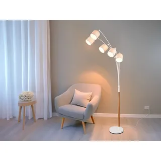 Große skandinavische Wohnzimmer Bogenlampe LUVA 5-flammig Stoffschirme Leinen - Weiß