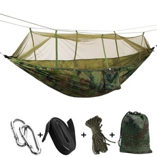 Outdoor-Camping-Hängematten mit Moskitonetz, tragbar, Fallschirmzelt für zwei Personen, 260 x 140 cm, Tragkraft: 200 kg, Tarnfarbe