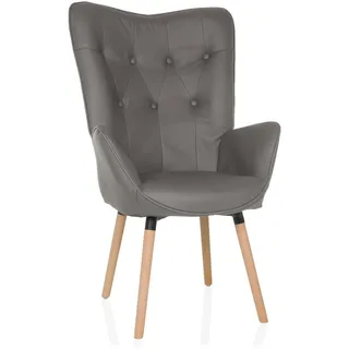 hjh LIVING Ohrensessel in Velour-Optik HAVENIO I Sessel für Wohnzimmer Schlafzimmer, Polsterstuhl mit Holzbeinen, Stoff Grau