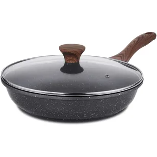 SENSARTE Antihaft Bratpfanne mit Deckel, 28cm Schweizer Granit Beschichtung Omelette Pfanne, Gesunde Stein Kochgeschirr Chef's Pfanne, Gasherd und Induktion Kompatibel, PFOA Frei