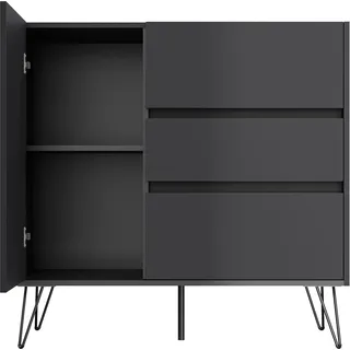 Posseik Sideboard Industrial L 3 Schubladen 1 Tür 100 cm Grafit