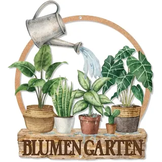 Putuo Decor Gartendeko Vintage Blumen Garten Metall Wanddeko rustikale Deko für draußen wetterfest Blumenmotiv Garten Deko außen und innen Rost Optik Metall Grün Braun 24 x 22 x 1,5 cm