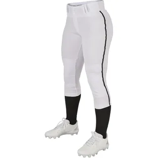 Champro Turnierhose für Herren, niedrig geschnitten, Softball-Hose mit seitlichen Paspeln, Herren, Tournament Low Rise Softball Pants with Side Piping, Weiße, Schwarze Pfeife, Large