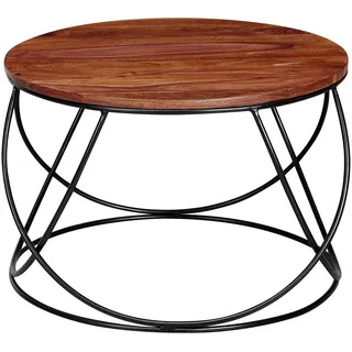 Manahee Design | Couchtisch Sheesham-Massivholz Braun 60x40x60 cm | Rundes Industrial Design mit Metallgestell - Braun
