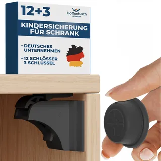 Hoffenbach Magnetische Kindersicherung 12 Schlösser + 3 Schlüssel – Schranksicherung & Schubladensicherung ohne Bohren – Unsichtbarer Magnetverschluss – Schwarz
