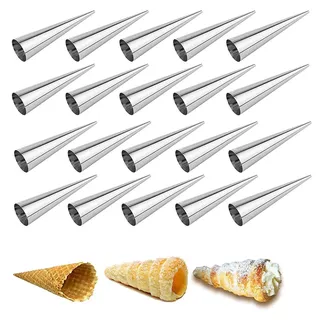 GMMH 20 St Cannoli Schillerlockenform aus Edelstahl (Kegel), Backform für Schaumrollen Hörnchen Sahnerollen Cremerollen Trubotschki Schillerlocken zum Backen