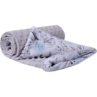 Medi Partners Krabbeldecke 100% Baumwolle 75x100cm doppelseitig multifunktional Minky Kuscheldecke für Kinderwagen weich flauschig (graue Blument mit grauen Minky)